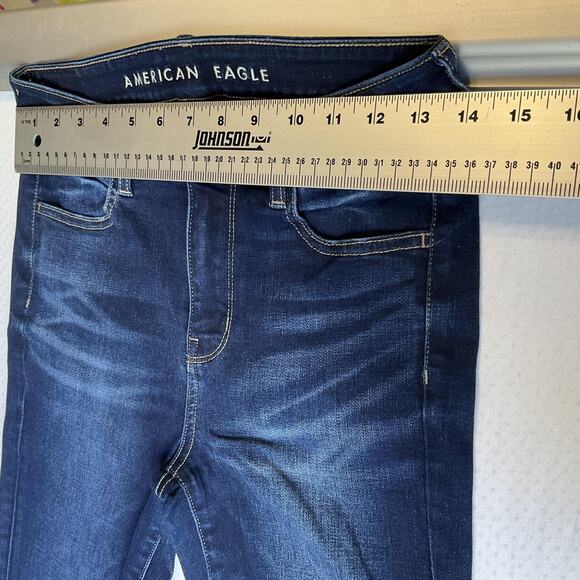 American Eagle Women Jeans 4 SHORT Dark Blue Denim Super Stretch Skinny Button - Picture 5 of 11